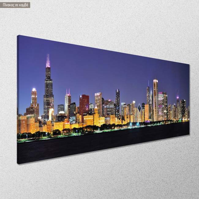 Canvas print Chicago's night, panoramic, side