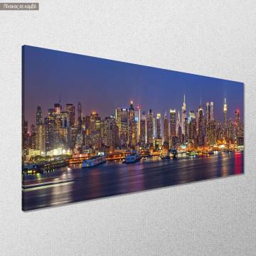 Canvas print Manhattan at night panoramic Framed canvas View 1 2