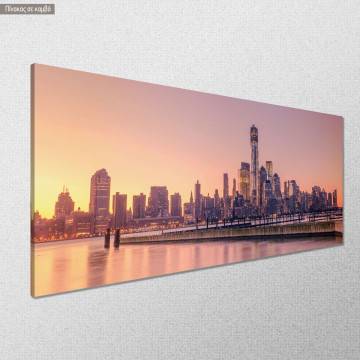 Canvas print New York city skyline pink sunset panoramic Framed canvas View 1 2
