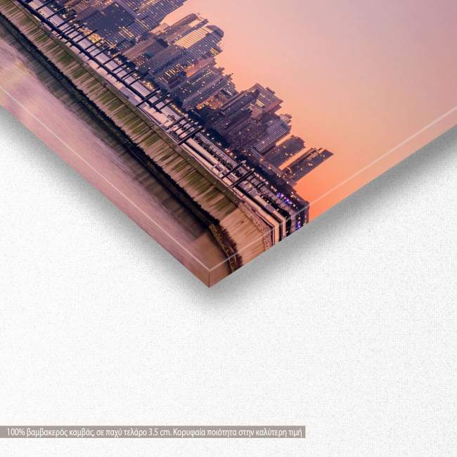 Πίνακας σε καμβά New York city skyline, pink sunset, πανοραμικός, λεπτομέρεια