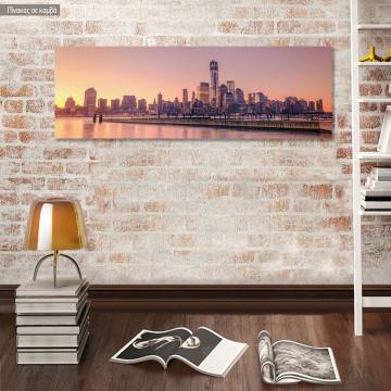 Πίνακας σε καμβά New York city skyline, pink sunset, πανοραμικός