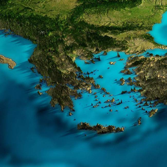 Πίνακας σε καμβά Ελλάδα χάρτης high detail 3d, zoom