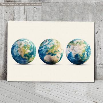 Πίνακας σε καμβά Planet Earth 3 globes
