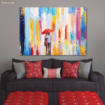 Canvas print Couple walking in the rain