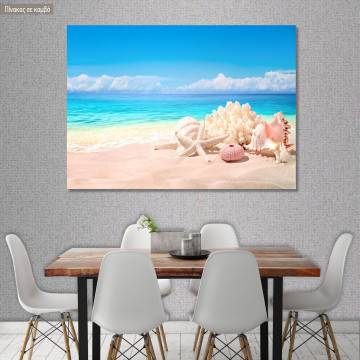 Πίνακας σε καμβά Seashells on sand beach