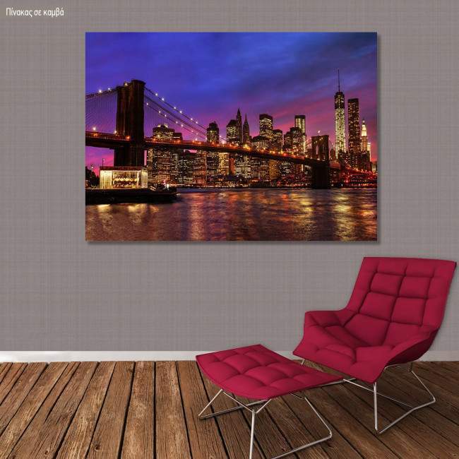 Canvas print Brooklyn bridge and Manhattan at sunset