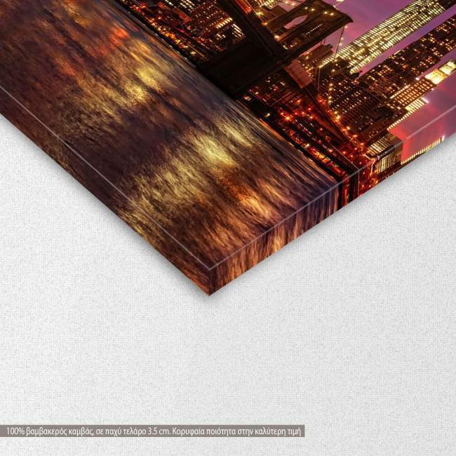 Canvas print Brooklyn bridge and Manhattan at sunset, detail