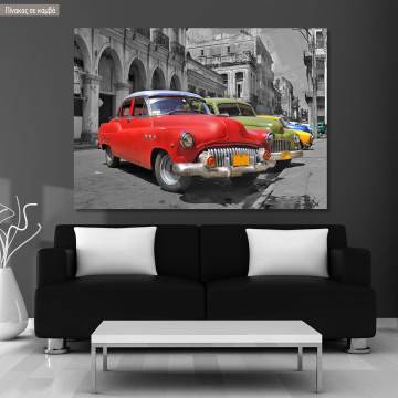 Πίνακας σε καμβά Αβάνα αυτοκίνητα, Colorful Havana cars gray back