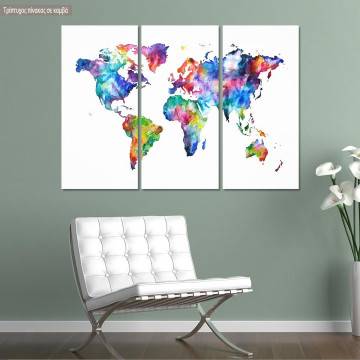 Canvas print Colorful world map I,  3 panels