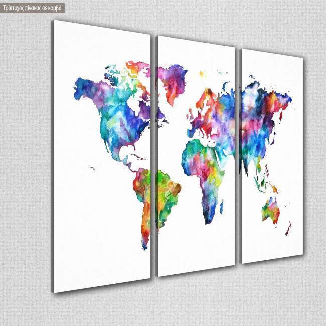 Canvas print Colorful world map I,  3 panels, side