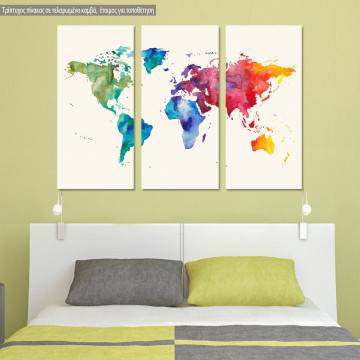Canvas print Watercolor World Map,  3 panels