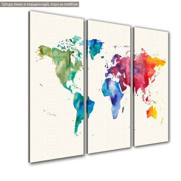Πίνακας σε καμβά Watercolor World Map, τρίπτυχος 2