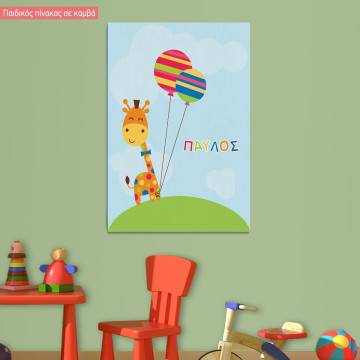 Canvas print Giraffe with balloons