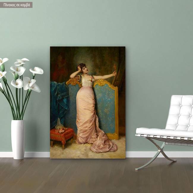 Πίνακας ζωγραφικής Portrait of a woman admiring herself, Toulmouche A, αντίγραφο σε καμβά