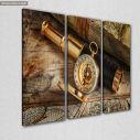 Canvas print Vintage compass telescope and map,  3 panels, side