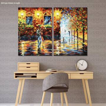 Canvas print Couple under the rain, two panels
