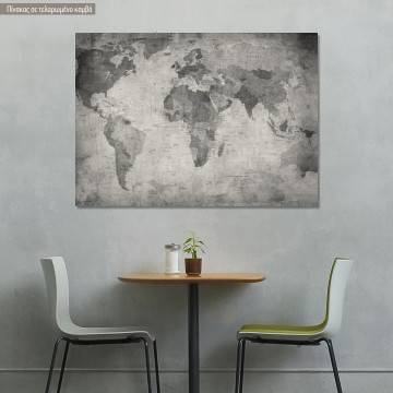 Πίνακας σε καμβά Παγκόσμιος χάρτης vintage grayscale