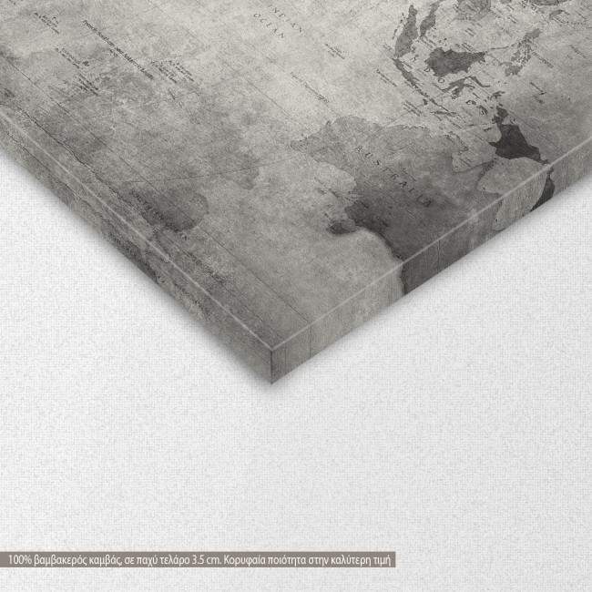 Πίνακας σε καμβά Παγκόσμιος χάρτης vintage grayscale, λεπτομέρεια
