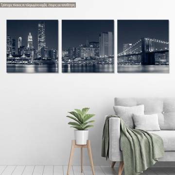 Canvas print City and bridge, 3 panels panoramic