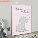 Kids canvas print Siblings, cute elephant and bunny with bubbles