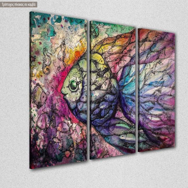 Canvas print Fish watercolors, 3 panels, side