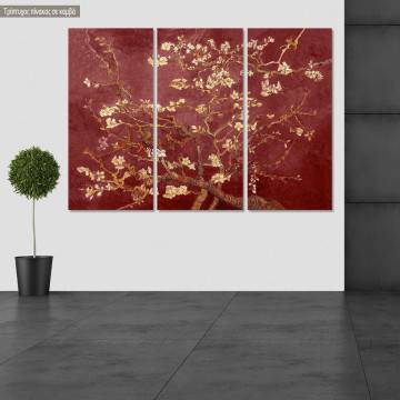 Πίνακας σε καμβά Blossoming almond tree (red), van Gogh Vincent, τρίπτυχος
