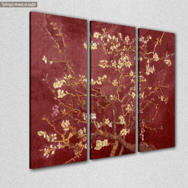 Canvas print Blossoming almond tree (red), van Gogh Vincent, 3 panels