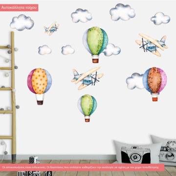 Αυτοκόλλητα τοίχου παιδικά Αερόστατα και αεροπλάνα