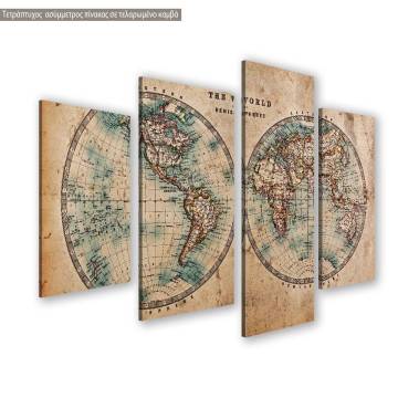 Canvas print  Old world map in hemispheres four panels asymmetric 2