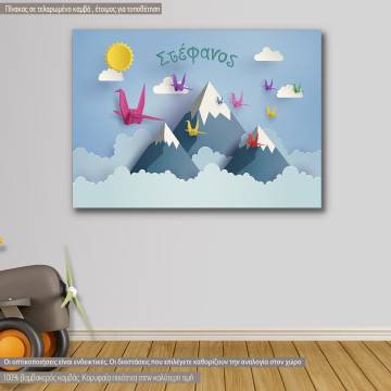 Kids canvas print Origami birds and moutains