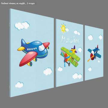 Kids canvas print Airplane,3 panels 2