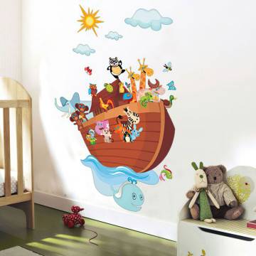 Αυτοκόλλητα τοίχου παιδικά Κιβωτός, ζωάκια, ήλιο και σύννεφα, Κιβωτός του Νώε