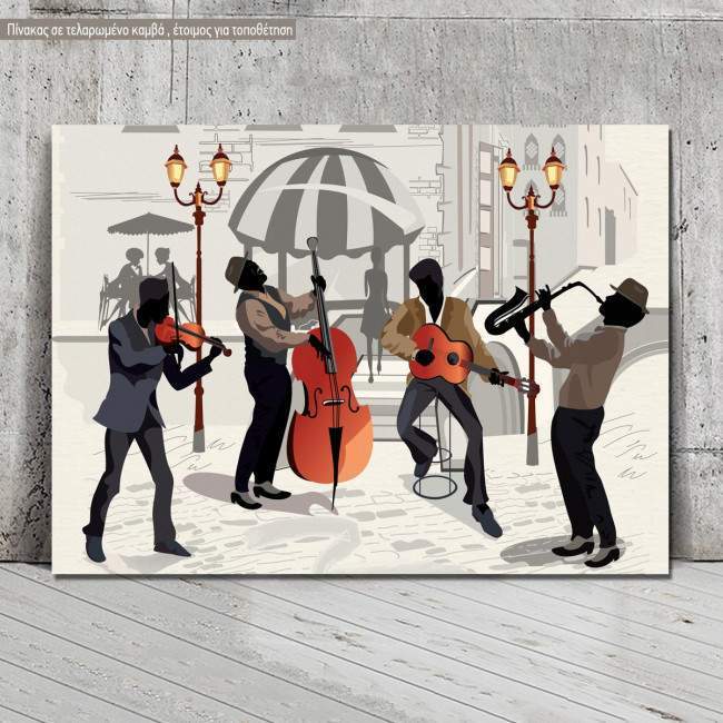Canvas print Street cafe with musicians