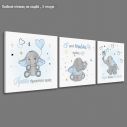 Kids canvas print First we was just us, little elephant, hearts and stars,  3 panels