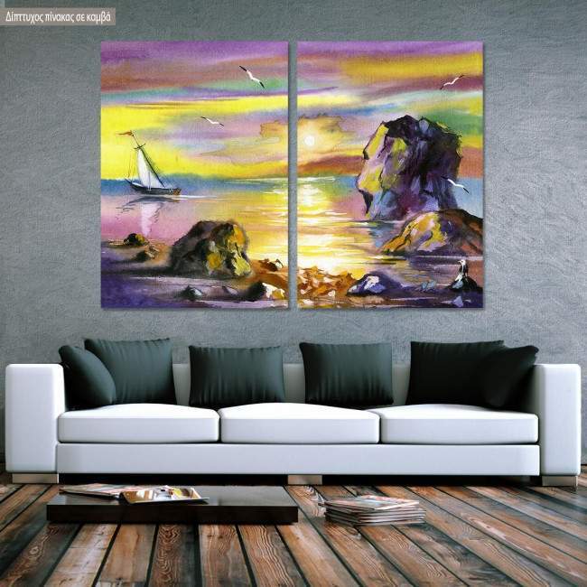 Πίνακας σε καμβά Sea landscape, δίπτυχος