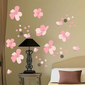 Αυτοκόλλητο τοίχου ροζ λουλούδια και πέταλα, Άνθη κερασιάς