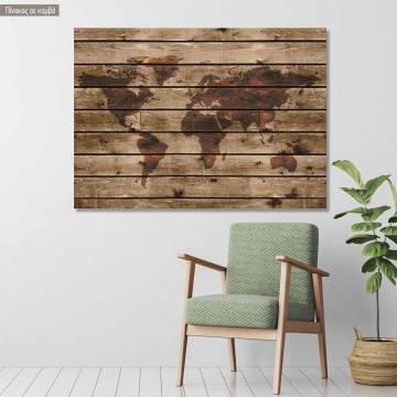 Πίνακας σε καμβά World map on wood
