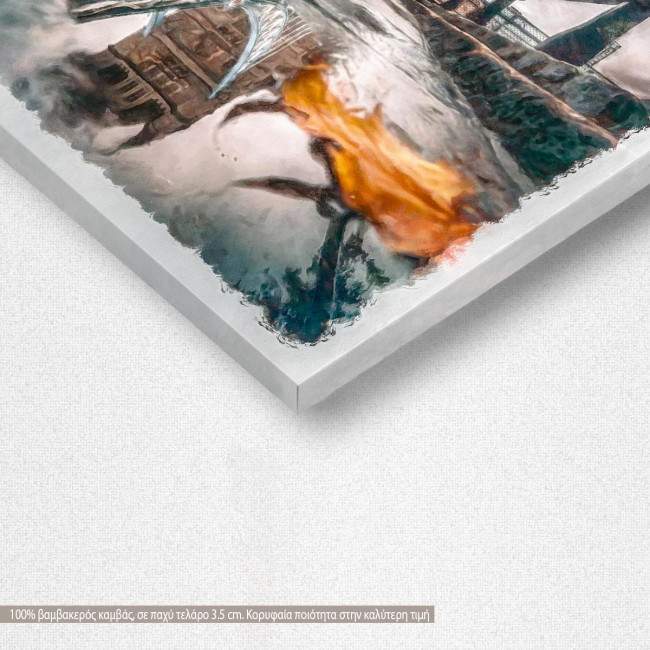 Canvas print London bridge tower on watercolor, detail