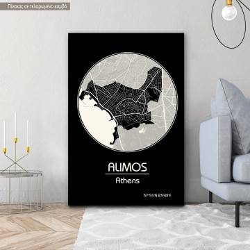 Canvas print  Alimos Map, Cartography BW