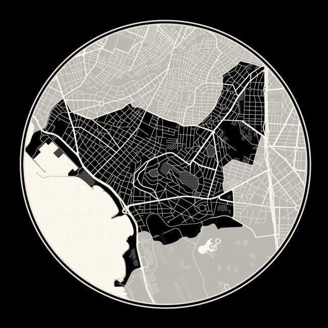 Canvas print  Alimos Map, Cartography BW