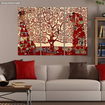 Canvas print Tree of life  red, Klimt G,  3 panels