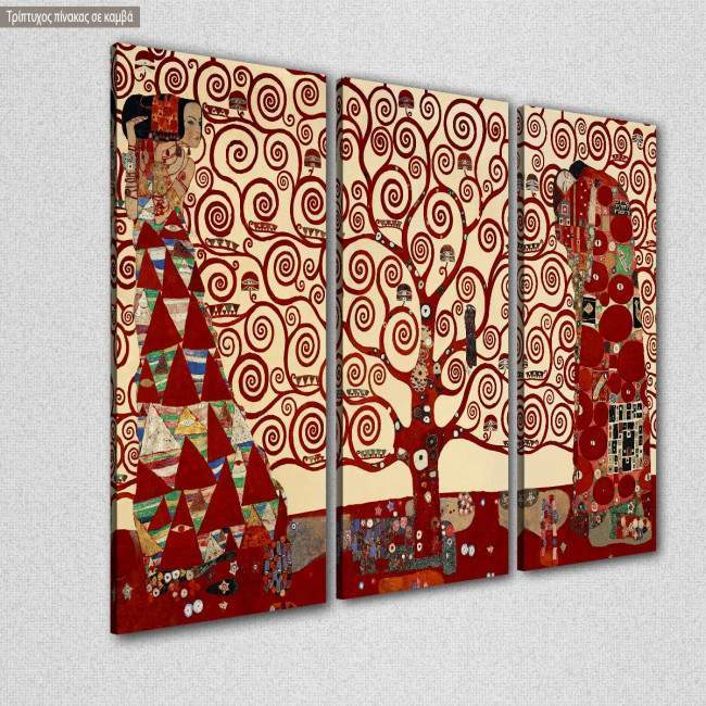 Πίνακας σε καμβά Tree of life  red, Klimt G, τρίπτυχος, κοντινό