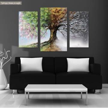 Πίνακας σε καμβά Four season tree, τρίπτυχος ασύμμετρος