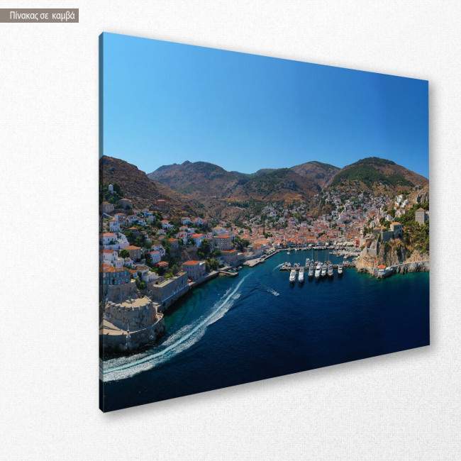 Canvas print Ydra with the harbor, side