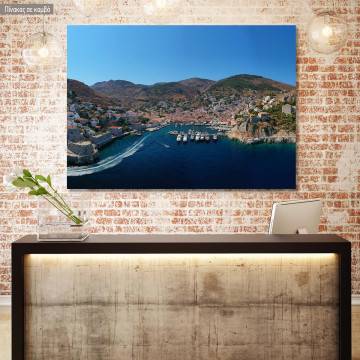 Canvas print Ydra with the harbor