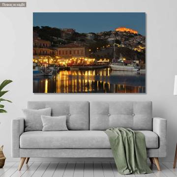 Canvas print Harbor and castle with night lights