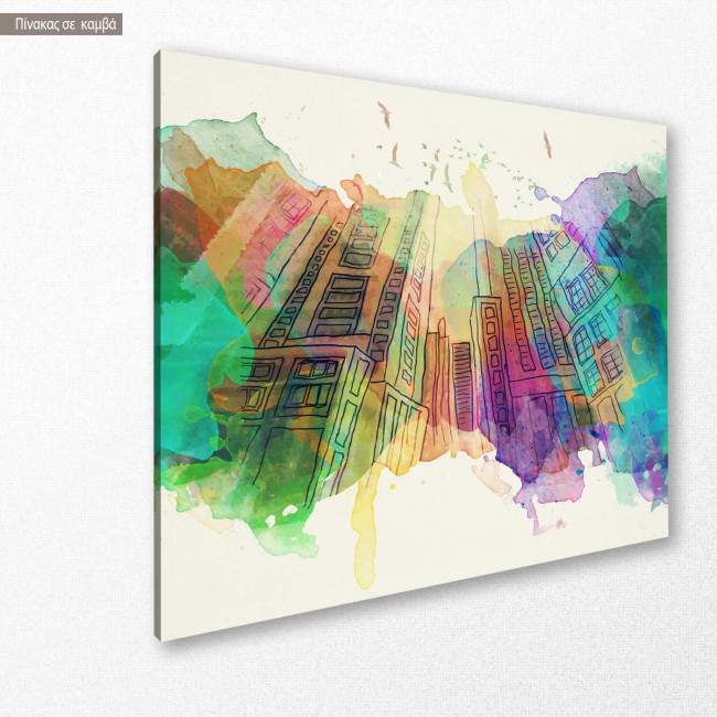 Canvas print Aquarelle city horizontal, side