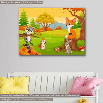 Kids canvas print Autumn forest animals