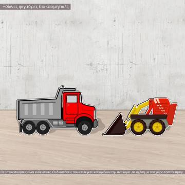 Wooden figures printed Construction machines