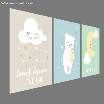 Canvas print Sweet dreams, teddy bear, 3 panels 2